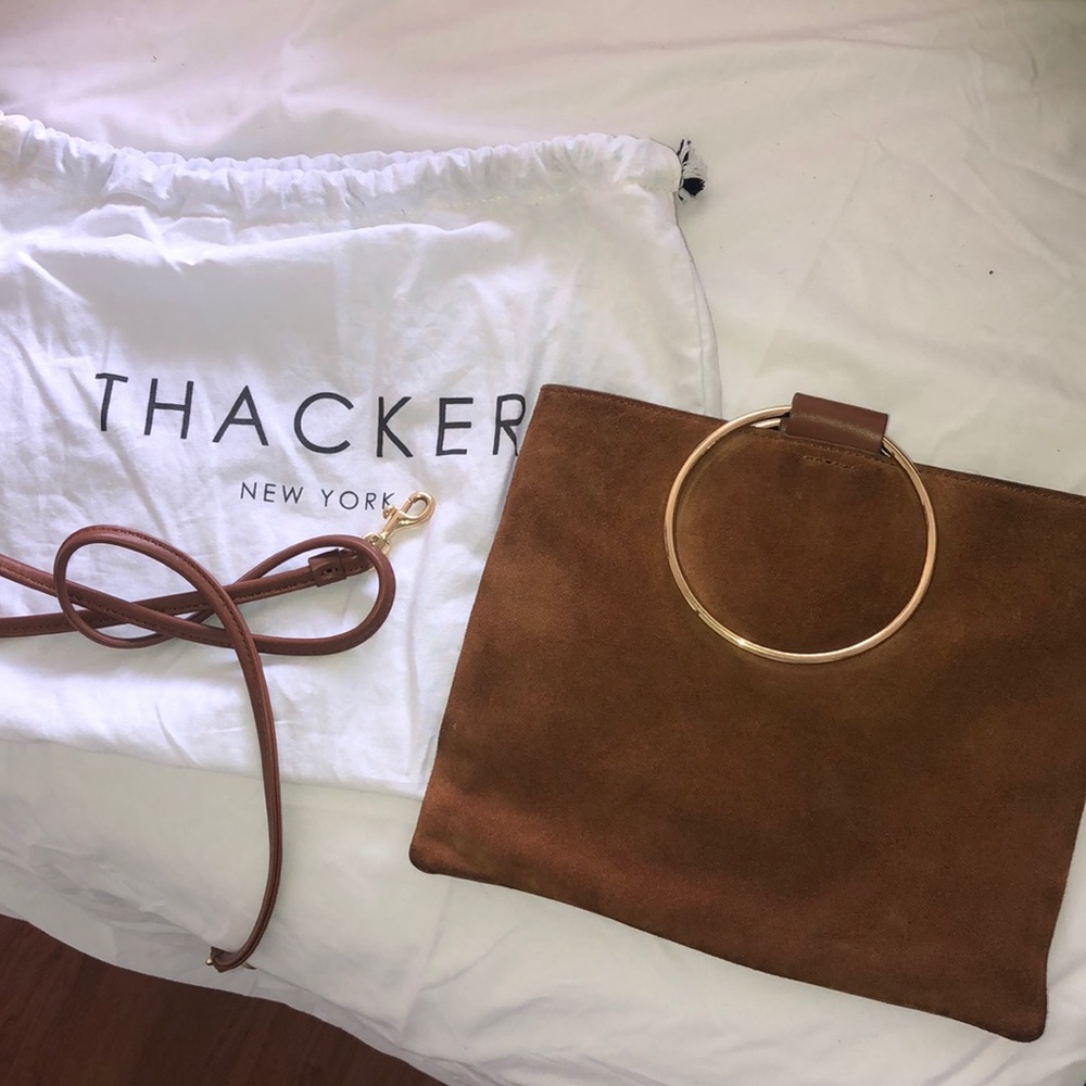 Thacker Cognac Le Pouch Clutch Crossbody Suede